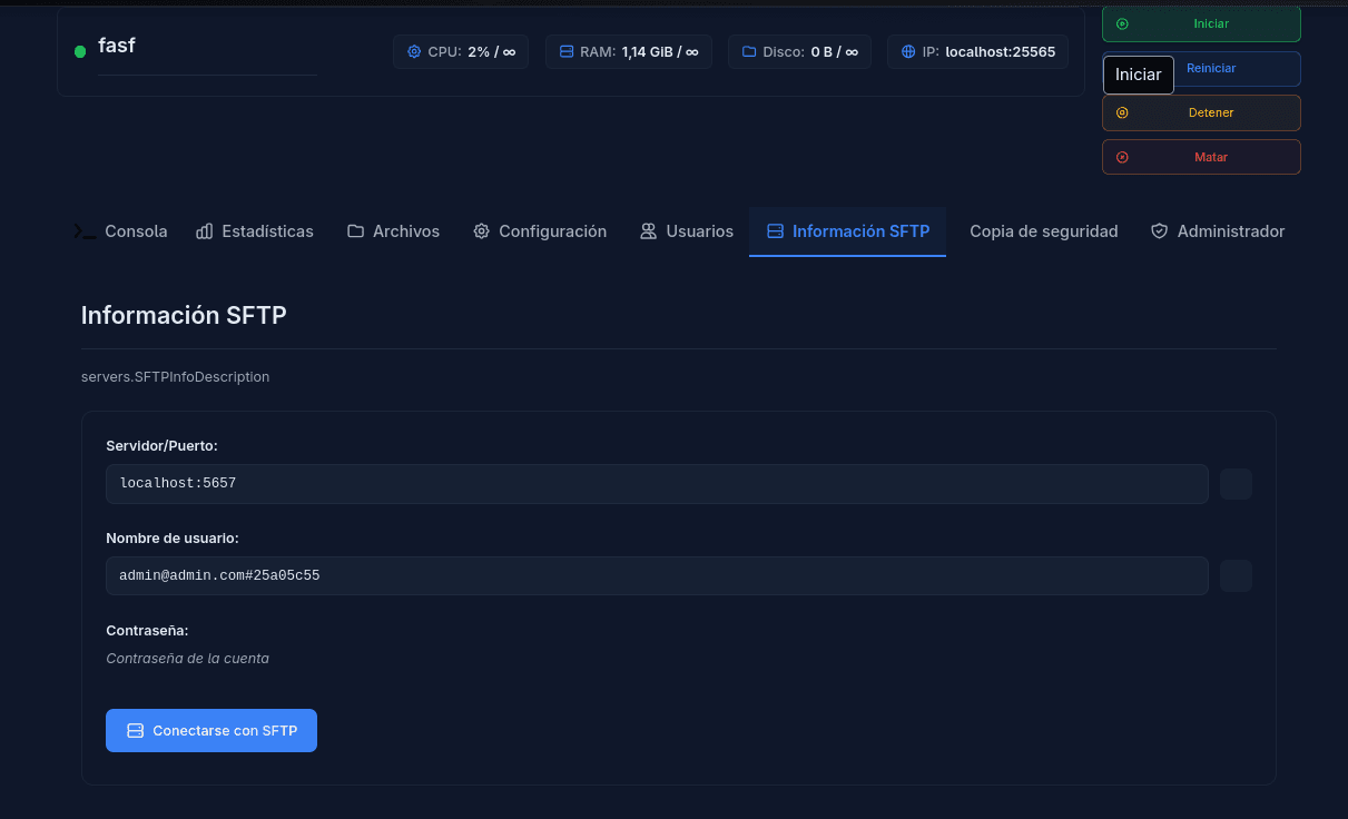 Settings page of an application
